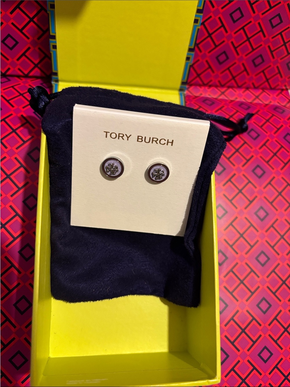 Tory Burch Silver-Tone Logo Circle Stud Earrings